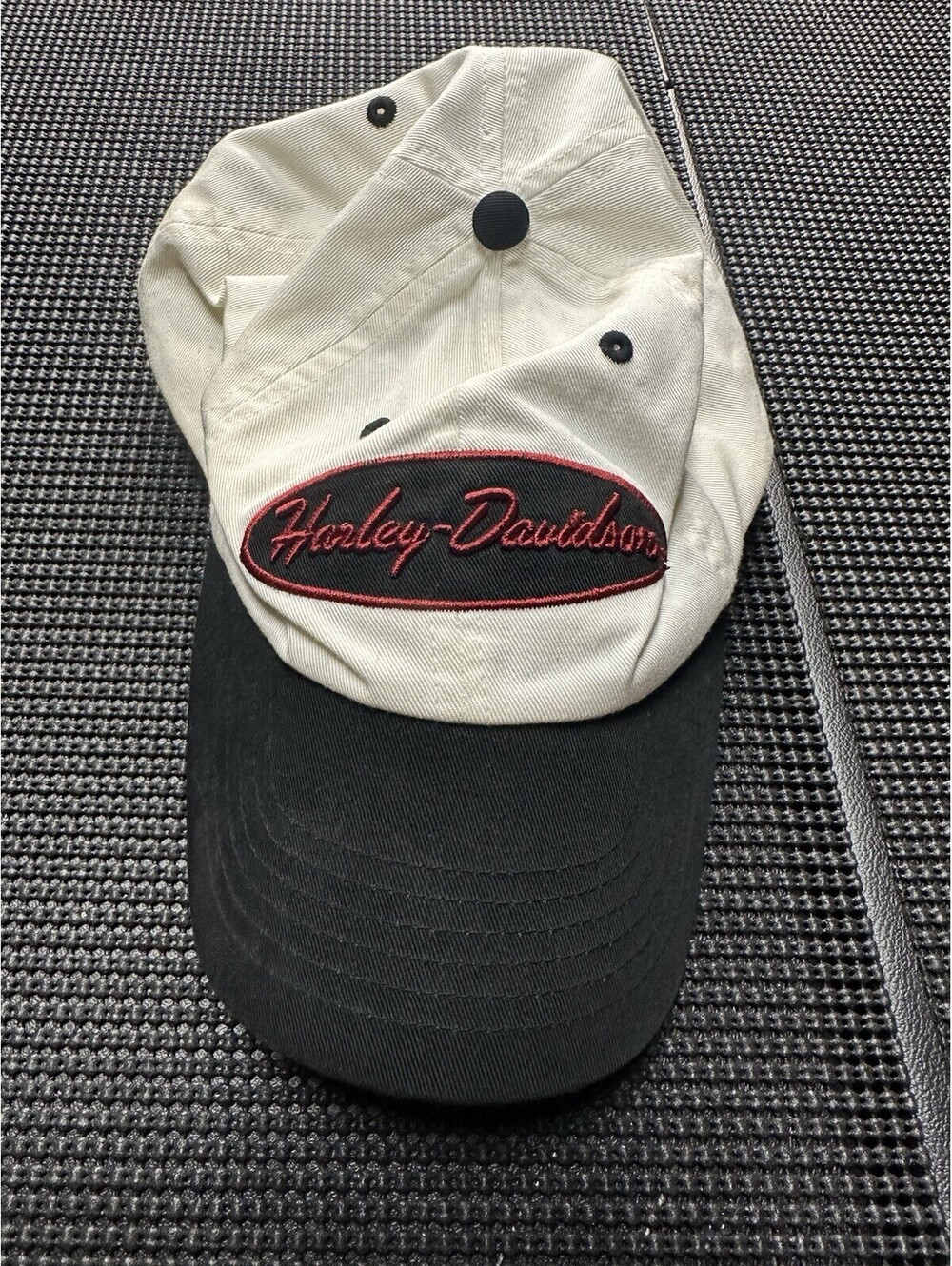 Harley Davidson Hat Strapback Script Logo Cream Black Biker Cap